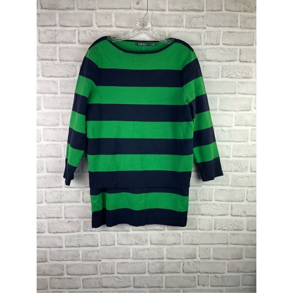 LAUREN Ralph Lauren 2 Piece Suit Navy and Green Stripe Size XL ￼
